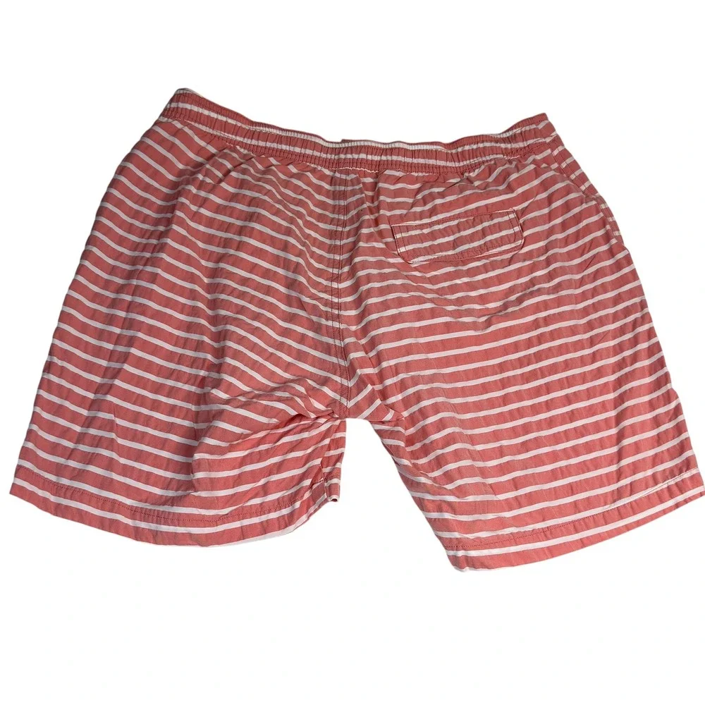 Onia The Calder Mens Red White Striped Swim Trunks XL 7 Inseam Board Shorts